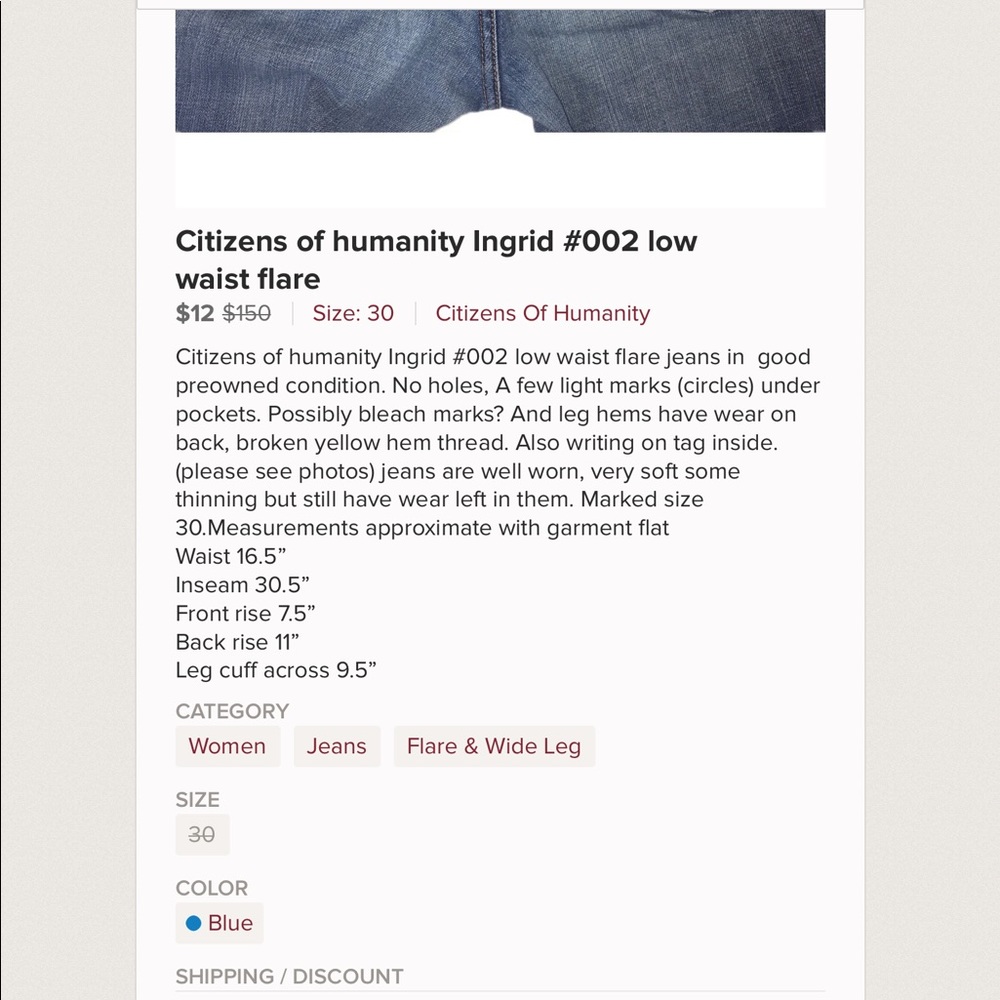 Citizens of humanity Ingrid #002 low waist flare